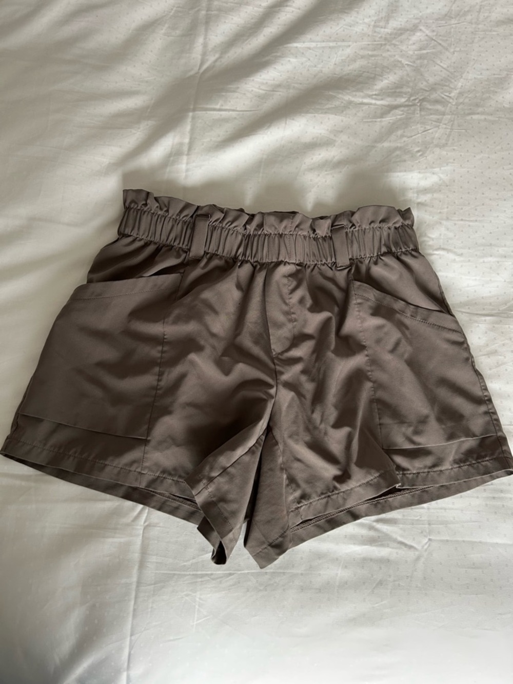 90 Degree By Reflex High-Waist Paperbag Shorts - Taupe